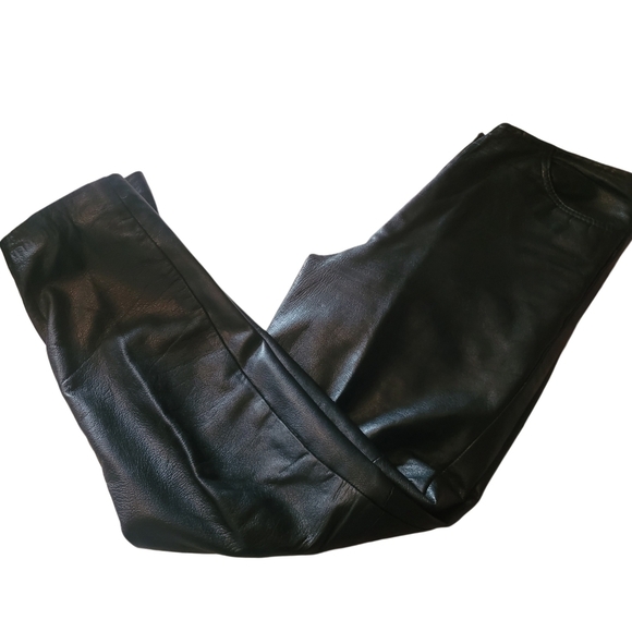Black 100% Leather Pants - Picture 2 of 4